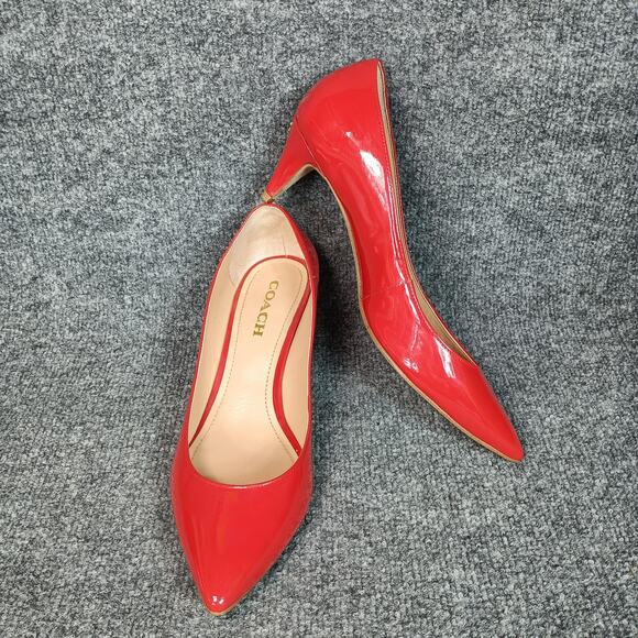 Coach Shoes - Coach Red Patent Leather Heels Women Size 11 Pointed Toe Low Heel